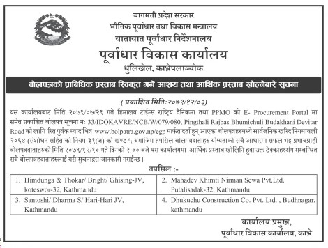 Notice regarding acceptance of technical proposal and opening of financial proposal